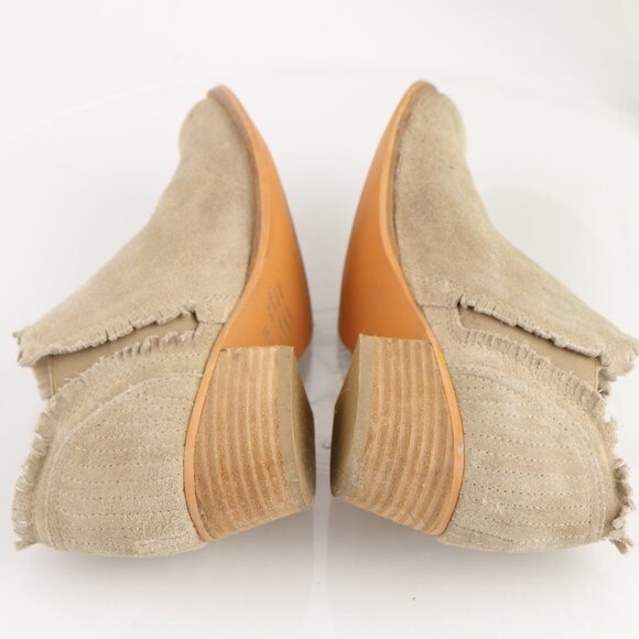Rebels Womens Chlesea Boot Size 10 Tan Beige Suede Fringe Trim Block Heel - Picture 7 of 11